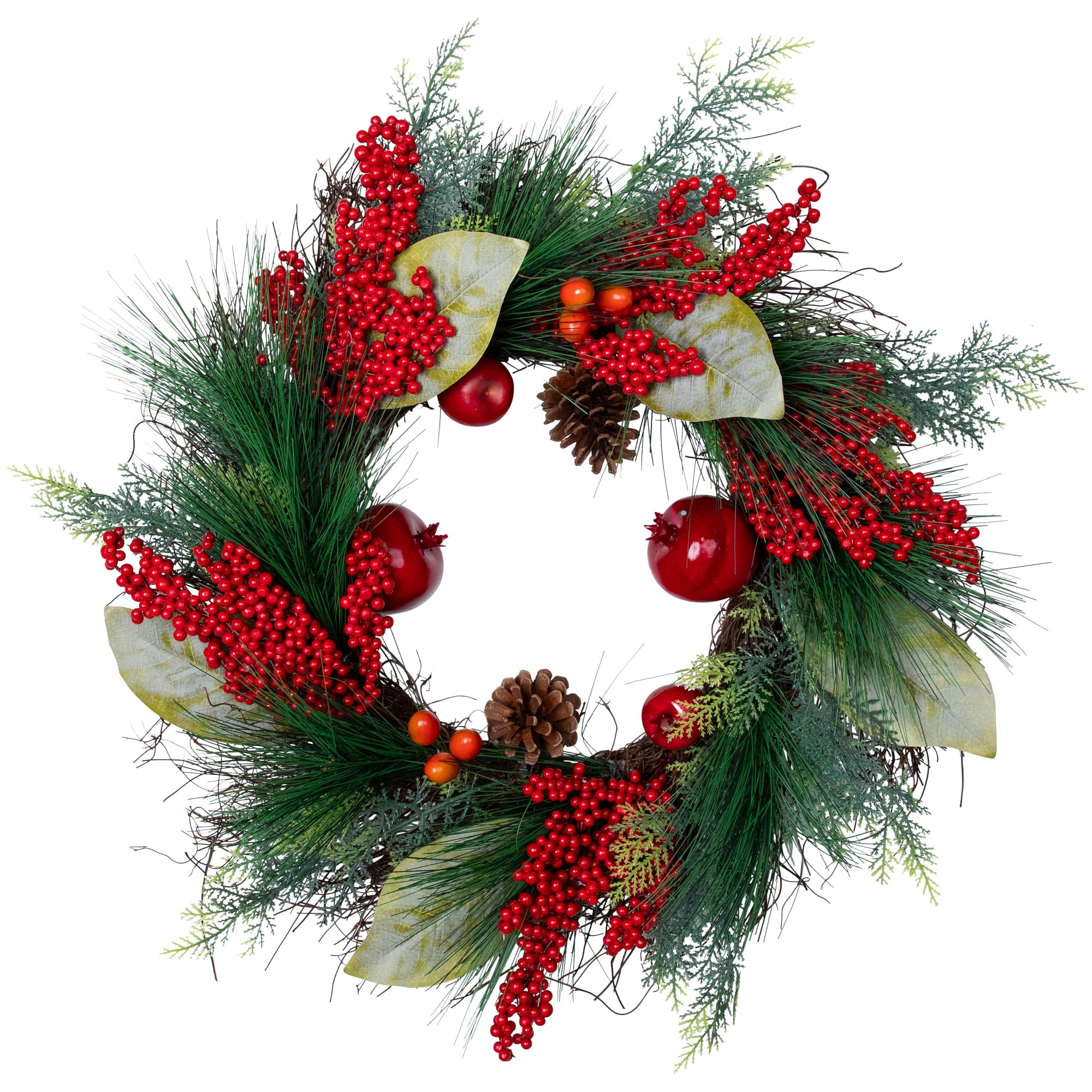 24" Unlit Autumn Harvest Mixed Pine, Berry & Nut Thanksgiving Fall Wreath
